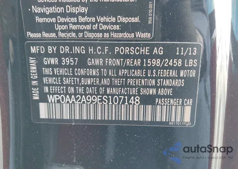 2014 Porsche 911 Carrera z USA, uszkodzony, nr VIN WP0AA2A99ES107148